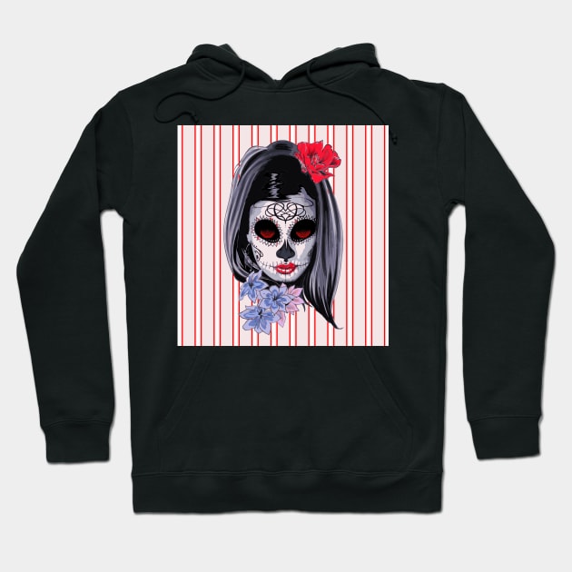 Red White and Black Striped Graphic & makeup mask,floral,flower skull Hoodie by SAM DLS